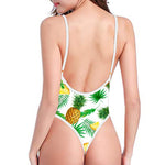 White Watercolor Pineapple Pattern Print High Cut One Piece Swimsuit