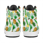White Watercolor Pineapple Pattern Print High Top Leather Sneakers