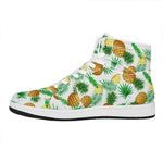 White Watercolor Pineapple Pattern Print High Top Leather Sneakers