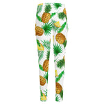 White Watercolor Pineapple Pattern Print High-Waisted Pocket Leggings