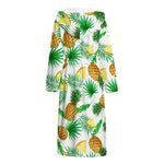 White Watercolor Pineapple Pattern Print Hooded Bathrobe