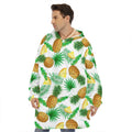 White Watercolor Pineapple Pattern Print Hoodie Blanket
