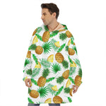 White Watercolor Pineapple Pattern Print Hoodie Blanket