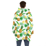 White Watercolor Pineapple Pattern Print Hoodie Blanket