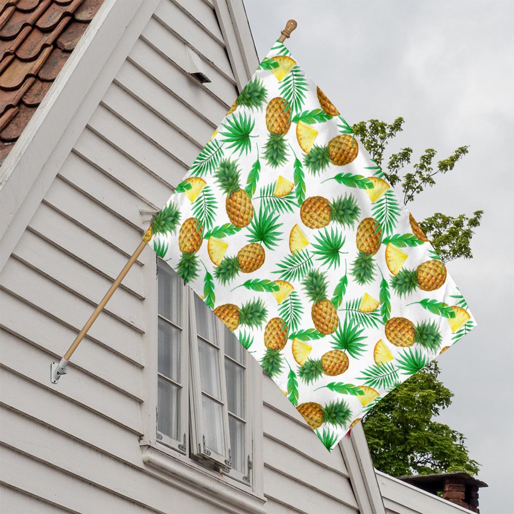 White Watercolor Pineapple Pattern Print House Flag