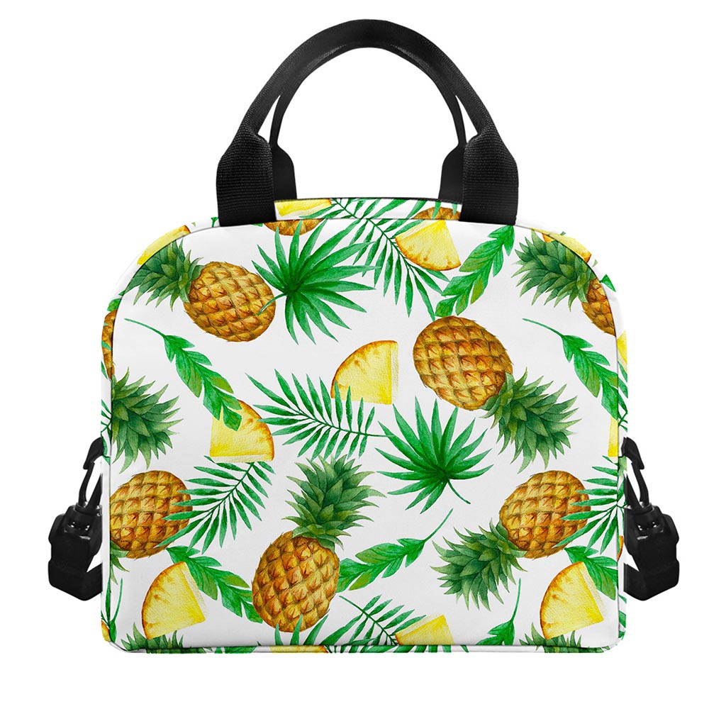 White Watercolor Pineapple Pattern Print Insulated Lunch Bag