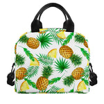 White Watercolor Pineapple Pattern Print Insulated Lunch Bag