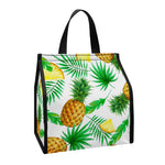 White Watercolor Pineapple Pattern Print Insulated Lunch Tote