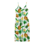 White Watercolor Pineapple Pattern Print Jersey Midi Cami Dress