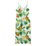 White Watercolor Pineapple Pattern Print Jersey Midi Cami Dress