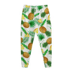 White Watercolor Pineapple Pattern Print Jogger Pants