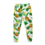 White Watercolor Pineapple Pattern Print Jogger Pants