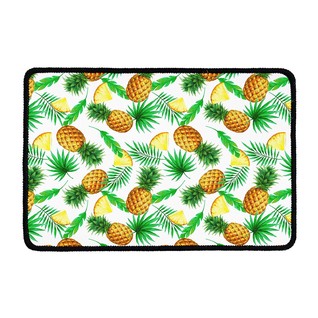 White Watercolor Pineapple Pattern Print Kitchen Mat