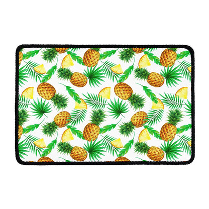 White Watercolor Pineapple Pattern Print Kitchen Mat