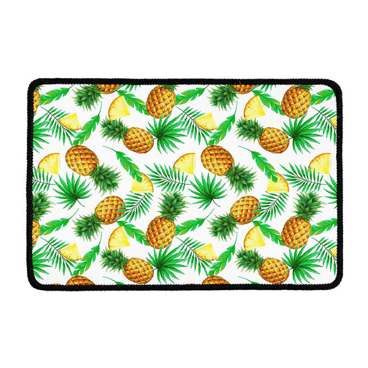 White Watercolor Pineapple Pattern Print Kitchen Mat