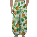 White Watercolor Pineapple Pattern Print Lantern Pants