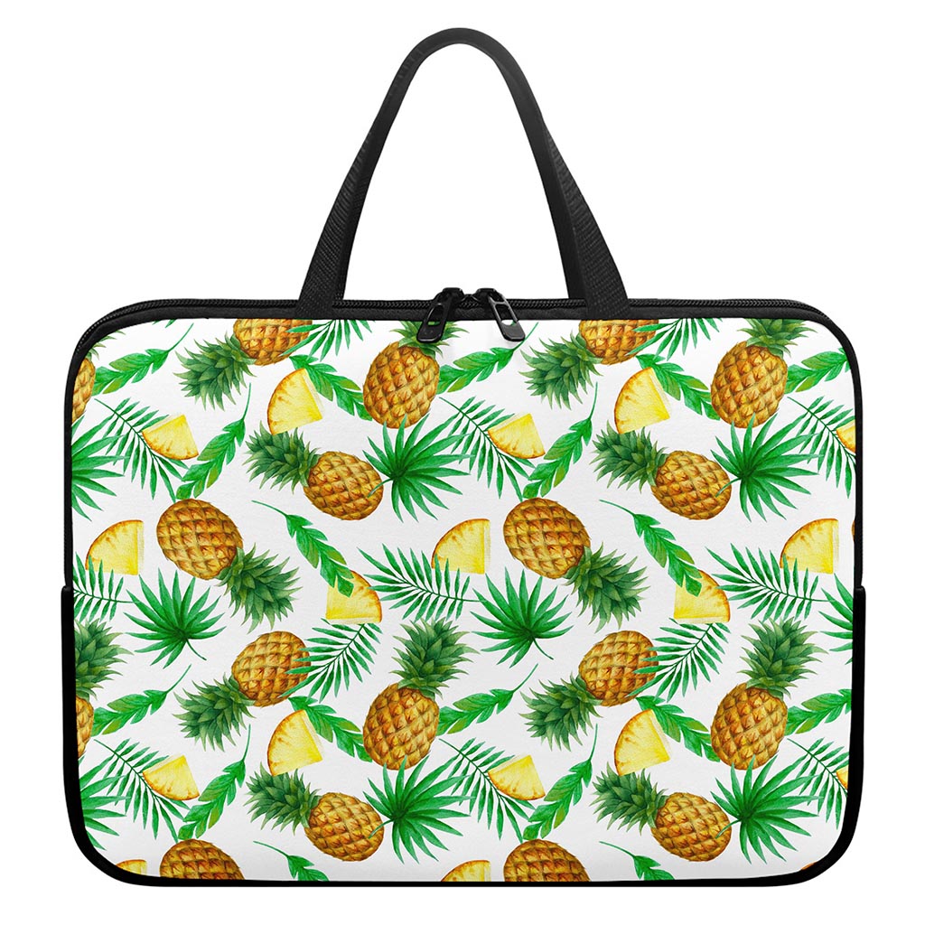 White Watercolor Pineapple Pattern Print Laptop Sleeve With Handle