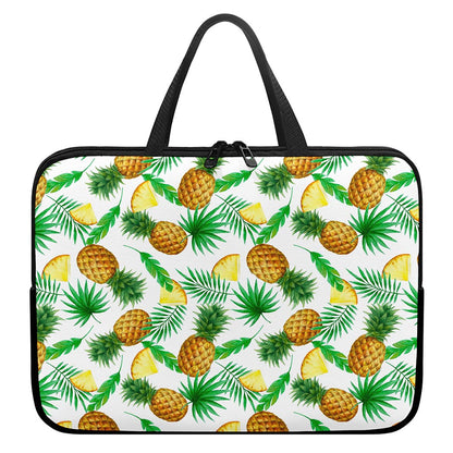 White Watercolor Pineapple Pattern Print Laptop Sleeve With Handle