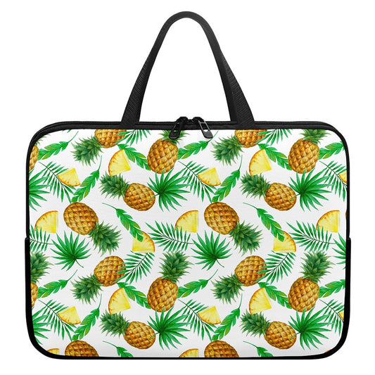 White Watercolor Pineapple Pattern Print Laptop Sleeve With Handle