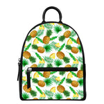 White Watercolor Pineapple Pattern Print Leather Backpack