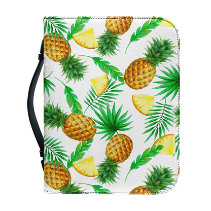 White Watercolor Pineapple Pattern Print Leather Bible Cover