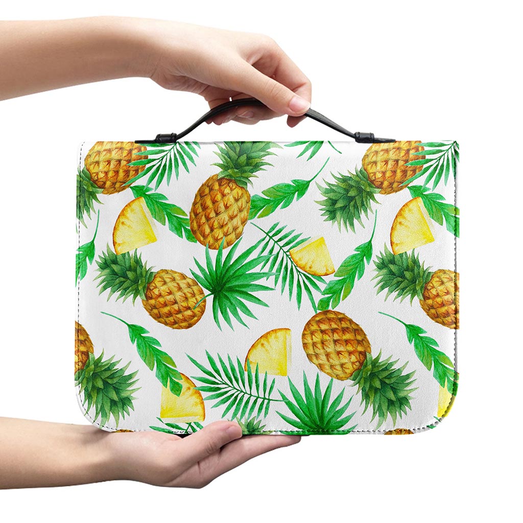 White Watercolor Pineapple Pattern Print Leather Bible Cover