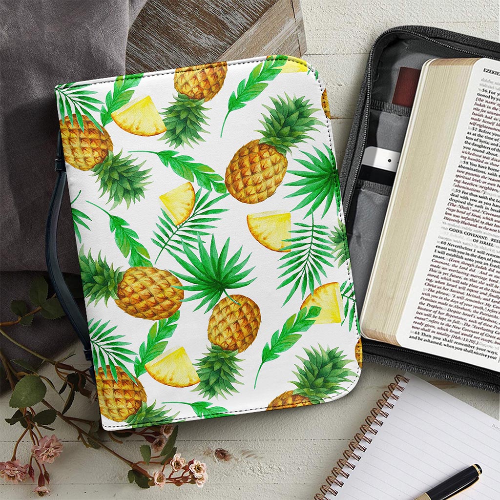 White Watercolor Pineapple Pattern Print Leather Bible Cover
