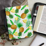 White Watercolor Pineapple Pattern Print Leather Bible Cover