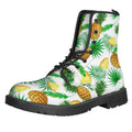 White Watercolor Pineapple Pattern Print Lace-Up Boots