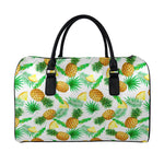 White Watercolor Pineapple Pattern Print Leather Duffle Bag