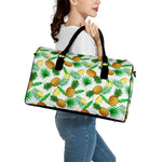 White Watercolor Pineapple Pattern Print Leather Duffle Bag