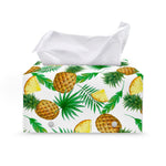 White Watercolor Pineapple Pattern Print Leather Tissue Box Cover
