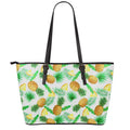 White Watercolor Pineapple Pattern Print Leather Tote Bag With Zipper
