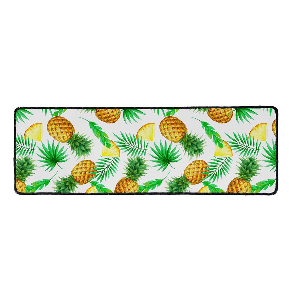 White Watercolor Pineapple Pattern Print Long Kitchen Mat