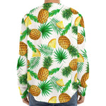 White Watercolor Pineapple Pattern Print Long Sleeve Baseball Jersey