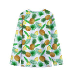 White Watercolor Pineapple Pattern Print Long Sleeve Short Coat