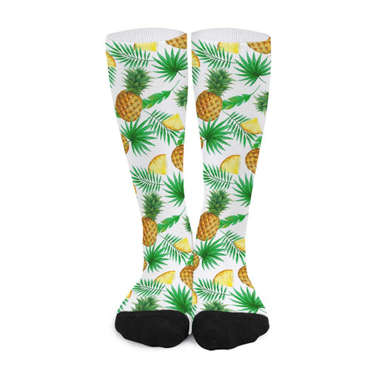 White Watercolor Pineapple Pattern Print Long Socks