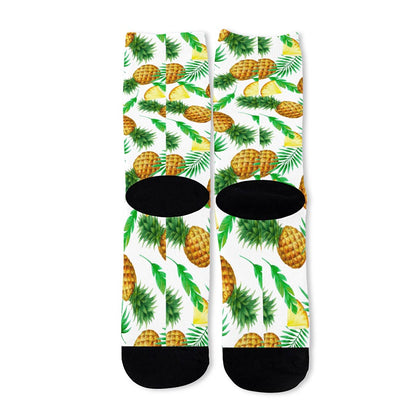 White Watercolor Pineapple Pattern Print Long Socks