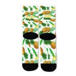 White Watercolor Pineapple Pattern Print Long Socks