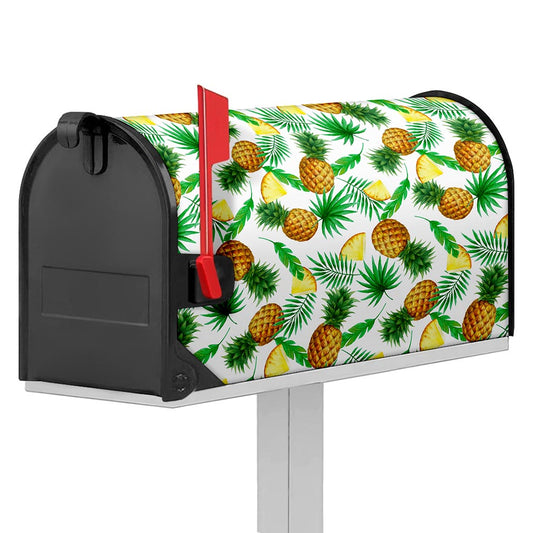 White Watercolor Pineapple Pattern Print Mailbox Cover