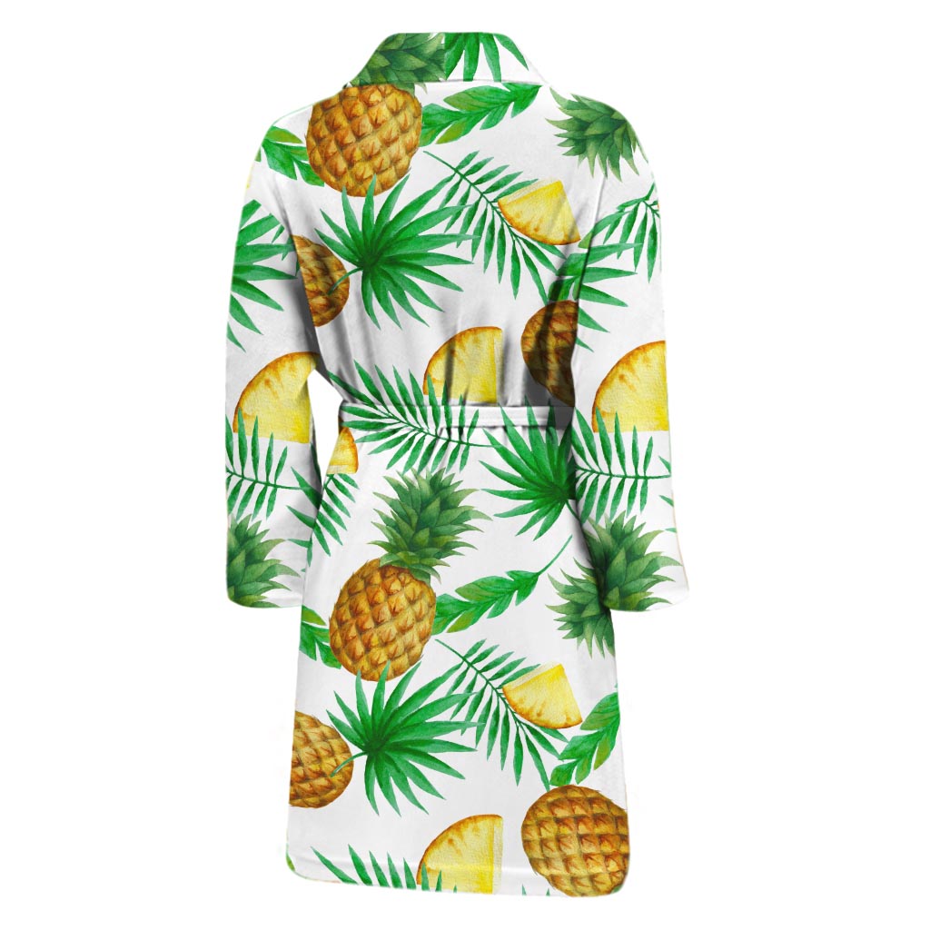 White Watercolor Pineapple Pattern Print Men's Bathrobe