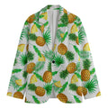 White Watercolor Pineapple Pattern Print Men's Blazer