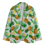 White Watercolor Pineapple Pattern Print Men's Blazer