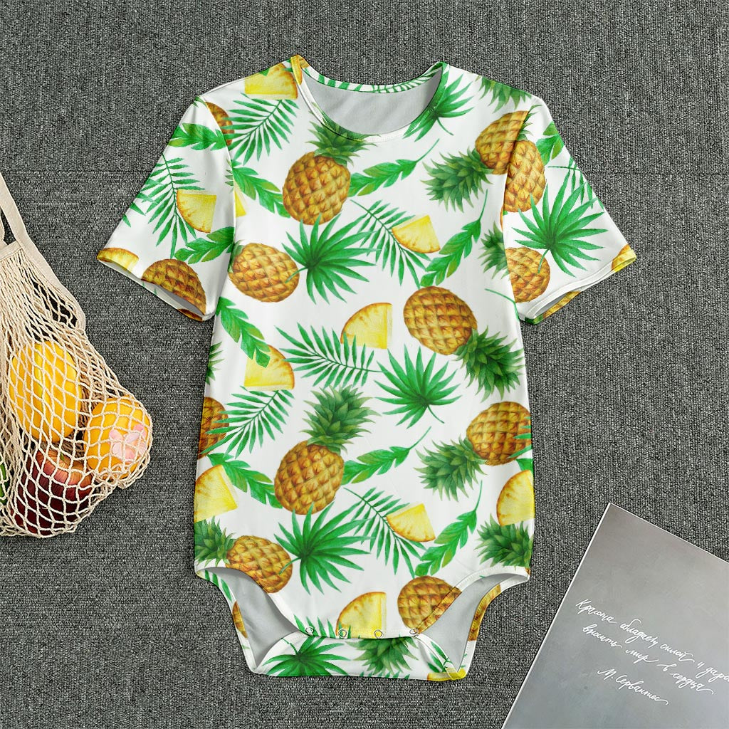 White Watercolor Pineapple Pattern Print Men's Bodysuit