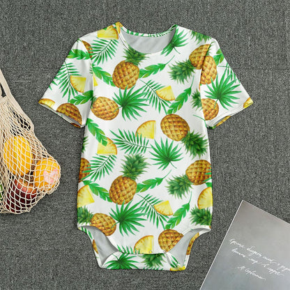 White Watercolor Pineapple Pattern Print Men's Bodysuit
