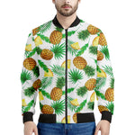 White Watercolor Pineapple Pattern Print Men's Bomber Jacket