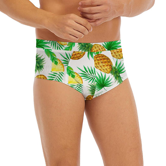 White Watercolor Pineapple Pattern Print Men's Briefs