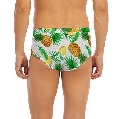 White Watercolor Pineapple Pattern Print Men's Briefs