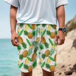 White Watercolor Pineapple Pattern Print Men's Cargo Shorts