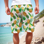 White Watercolor Pineapple Pattern Print Men's Cargo Shorts